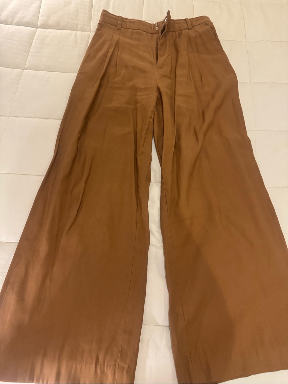 Mango Wide-Leg Chinos in Warm Brown
